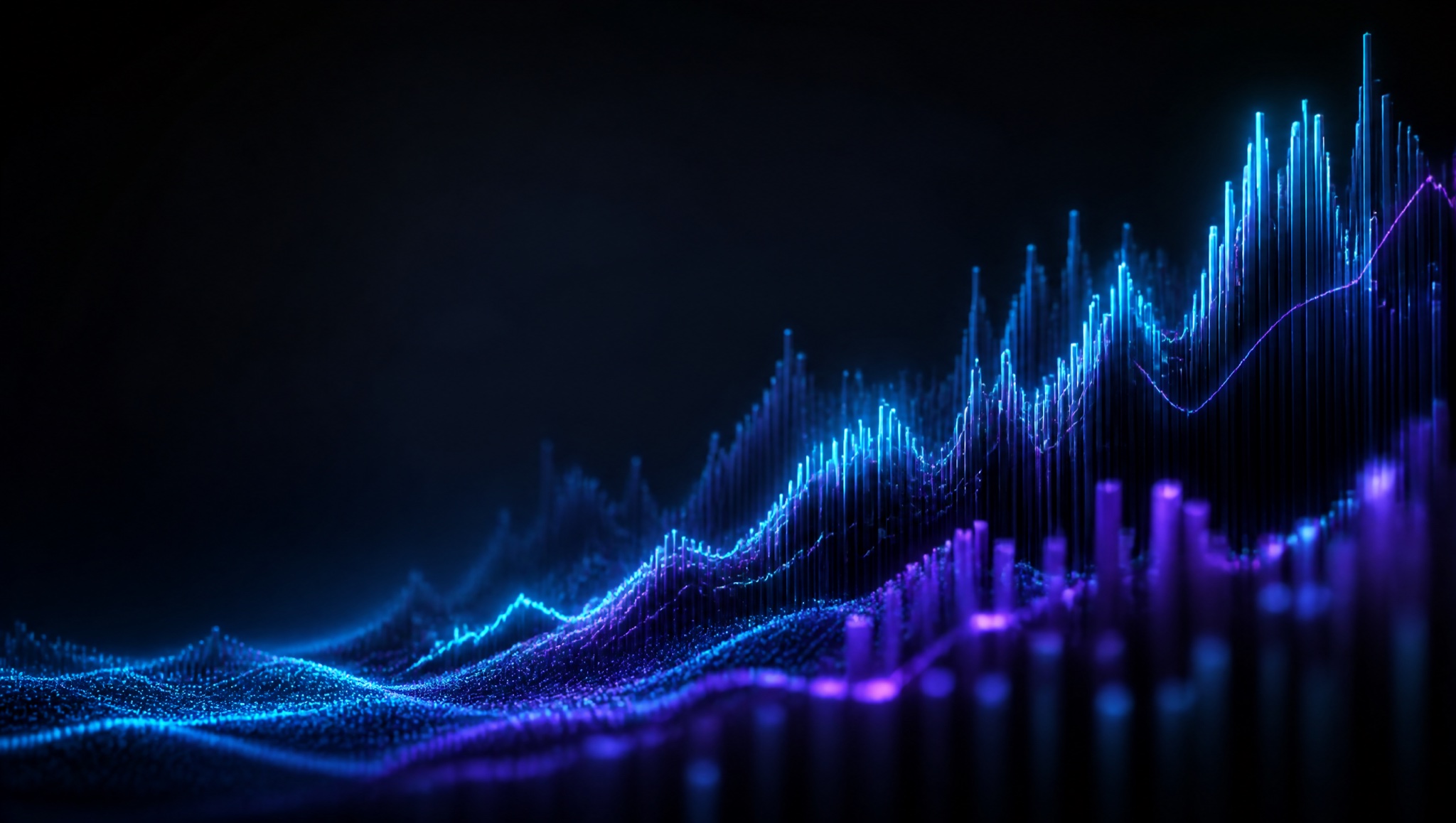 A rising terrain of luminous lines — EBITDA compounding inside the portfolio.